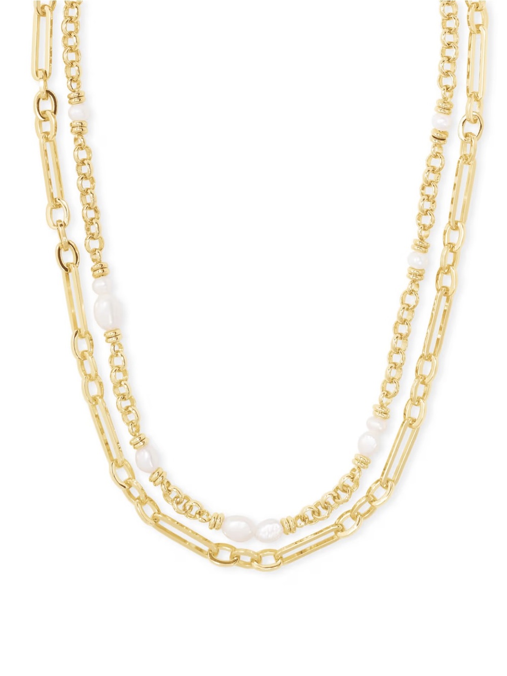 Kendra Scott Mollie Gold Double-Layer Chain Necklace with pearls